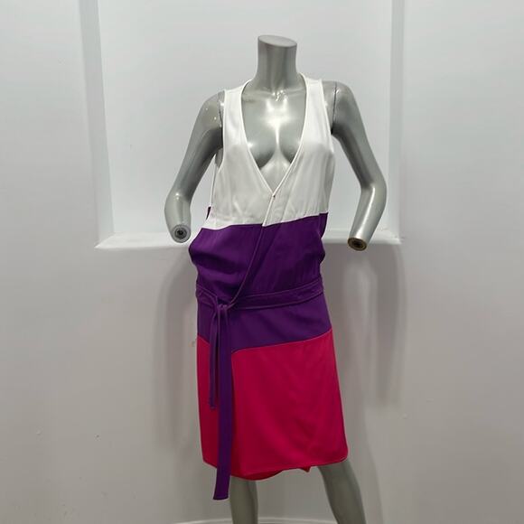 DSQUARED2 Women Color Block Tunic Dress White Purple - Picture 2 of 13